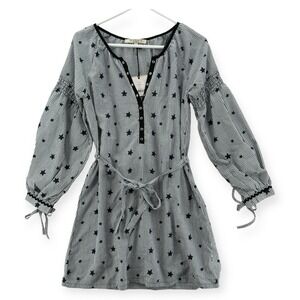 Free Generation Dress Womens Small Striped Stars Grommet Tie Sleeve NEW